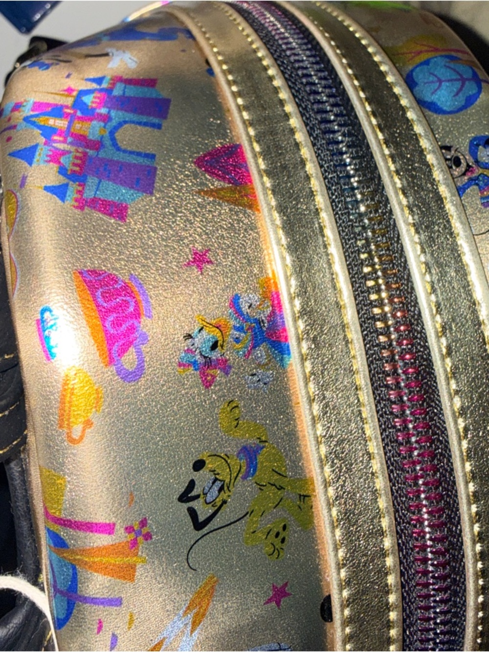 NEW Disneyland 70th Loungefly Gold Backpack Mickey Minnie Daisy Pluto Castle - Picture 3 of 6